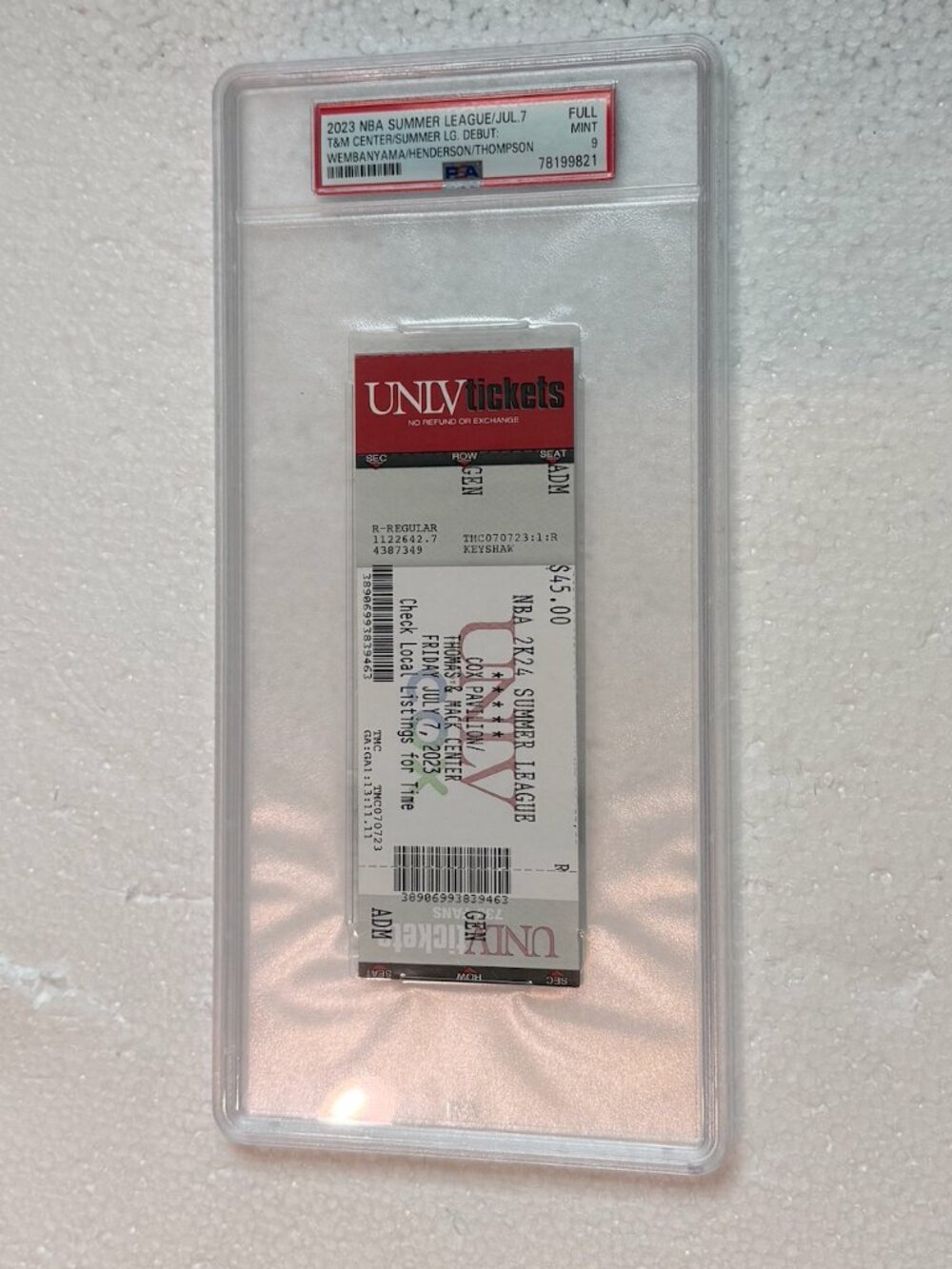 Victor Wembanyama NBA Debut Spurs 2023 Summer League Full Ticket! PSA 9 MINT!